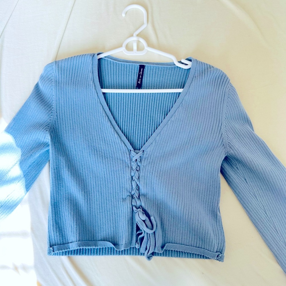 Cropped Lace Up Sweater